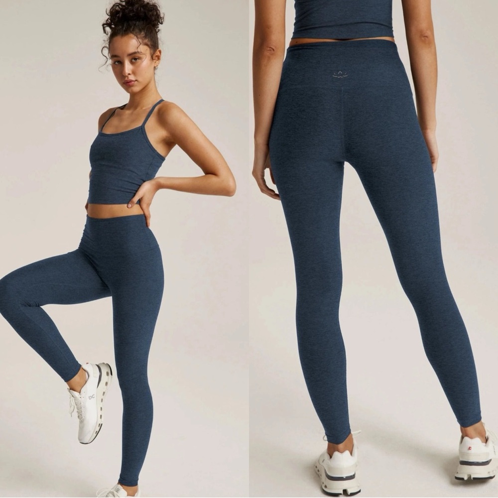 BEYOND YOGA Caught In The Midi Space Dye Teal Blue Leggings